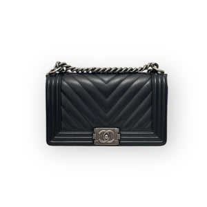 Chanel Leboy Old Medium Black Caviar / Grained Calfskin Leather, Chevron, Ruthenium Hardware