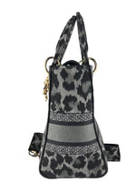 将图片加载到图库查看器，Christian Dior Lady D-Lite Medium Grey and Black Leopard Pattern Mizza Embroidery  Gold-tone Hardware
