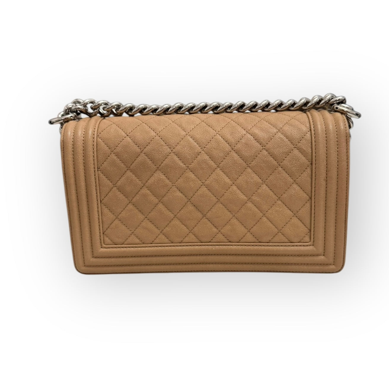 Chanel Leboy Old Medium Dark Beige Diamond Quilted Caviar Leather/Grained Calfskin, Shiny Silver-tone Hardware