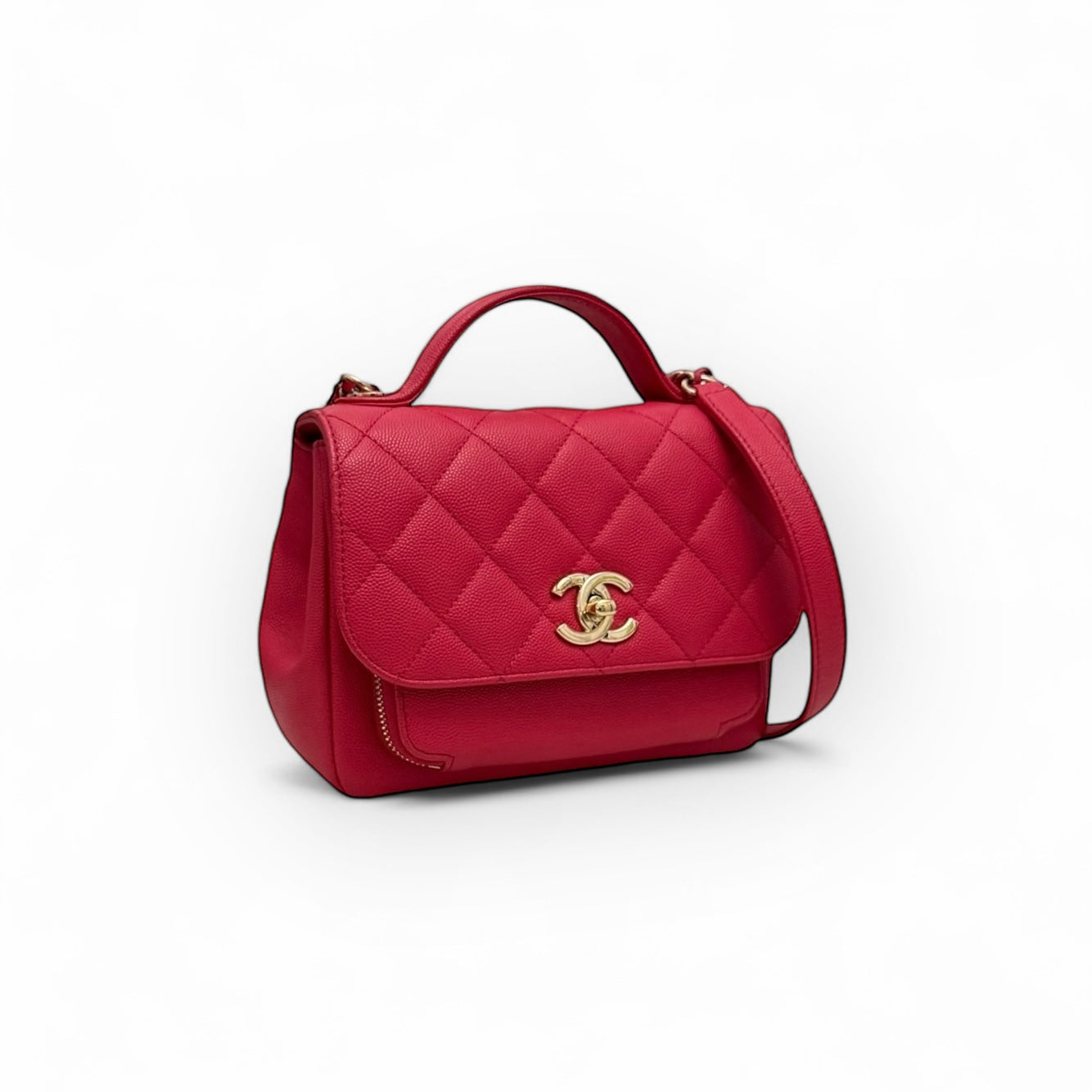 Chanel Business Affinity Small, Strawberry Red Grained Calfskin - Caviar, Gold-tone Hardware