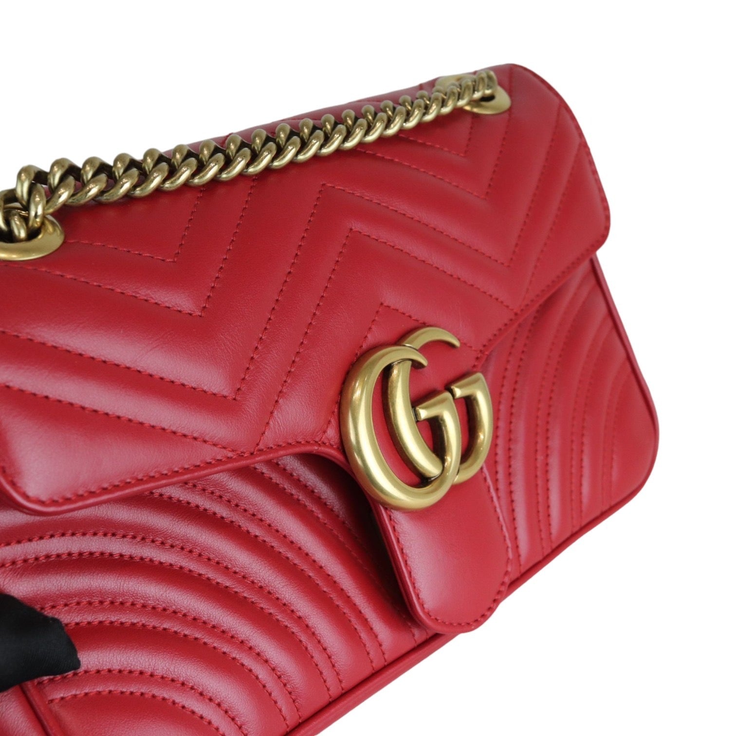 GUCCI GG Marmont Small Calfskin Matelasse Red GHW