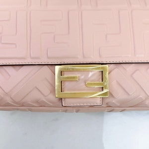 Fendi Medium Nappa FF 1974 Embossed Baguette Rose Pink, Gold-tone Hardware