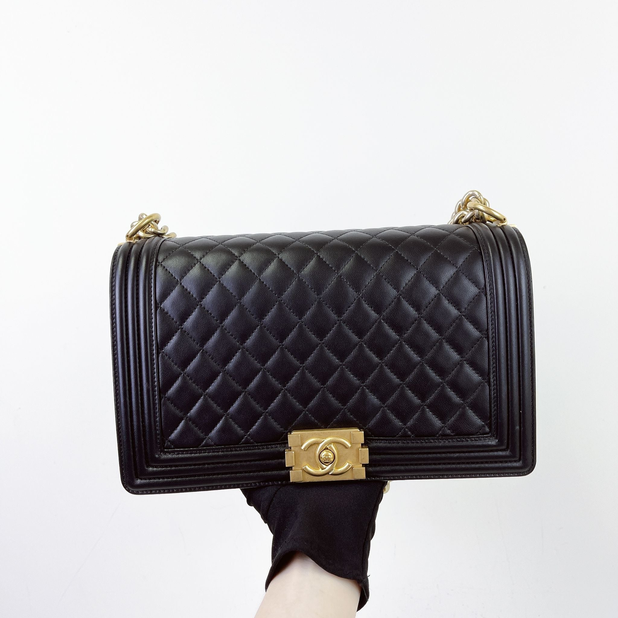 Chanel Leboy New Medium Black Diamond Quilted Lambskin Gold Hardware