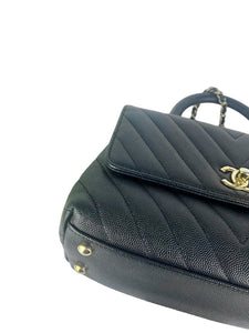 Chanel Coco Handle Small Chevron Quilted Black Caviar, Gold-Tone Hardware