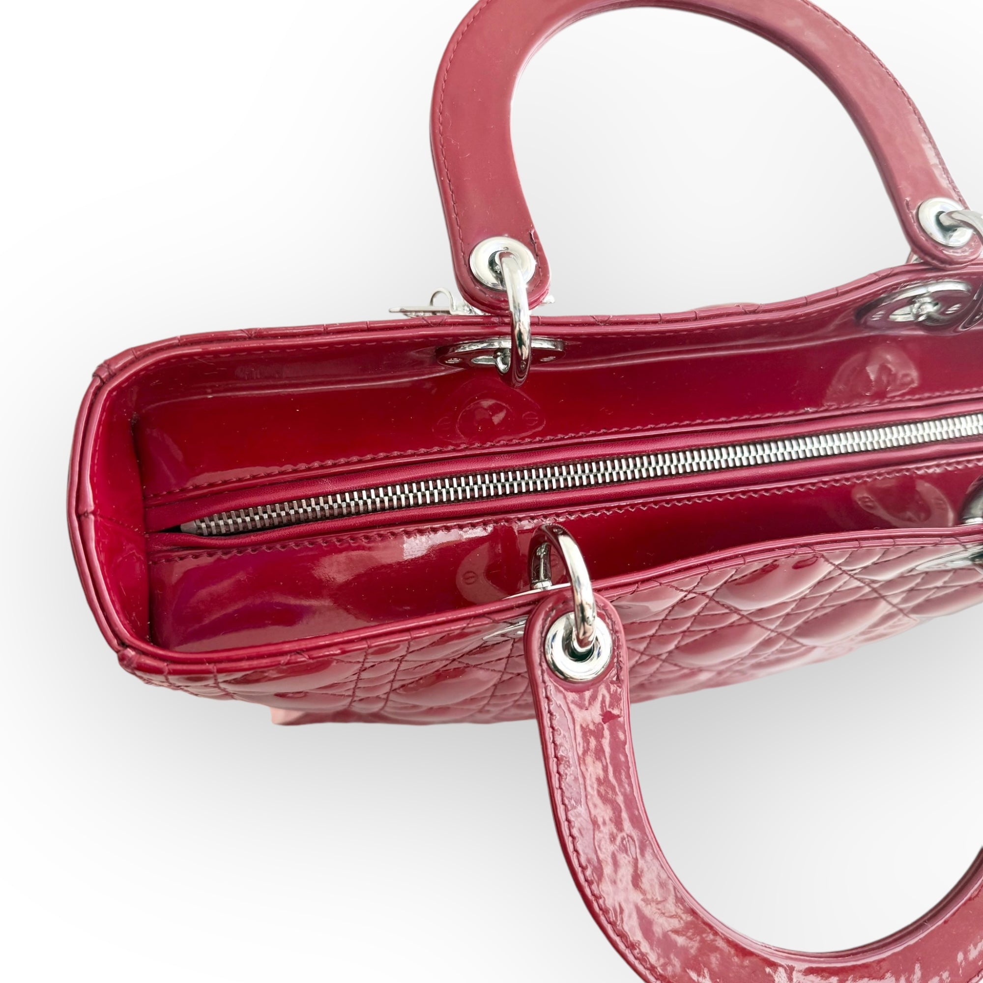 Christian Dior Lady Dior Large, Cherry Red Patent Leather, Silver Hardware