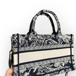 将图片加载到图库查看器，Christian Dior Book Tote Mini, Navy Toile du Jouy Embroidery, Gold-tone Hardware
