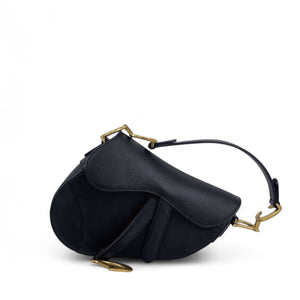 Christian Dior Saddle Mini/Small Black Grained Calfskin Gold-tone Hardware