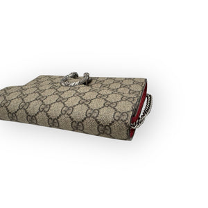 Gucci Dionysus Ebony/Beige GG Supreme Wallet on Chain WOC, Silver-toned Hardware, Red Interior