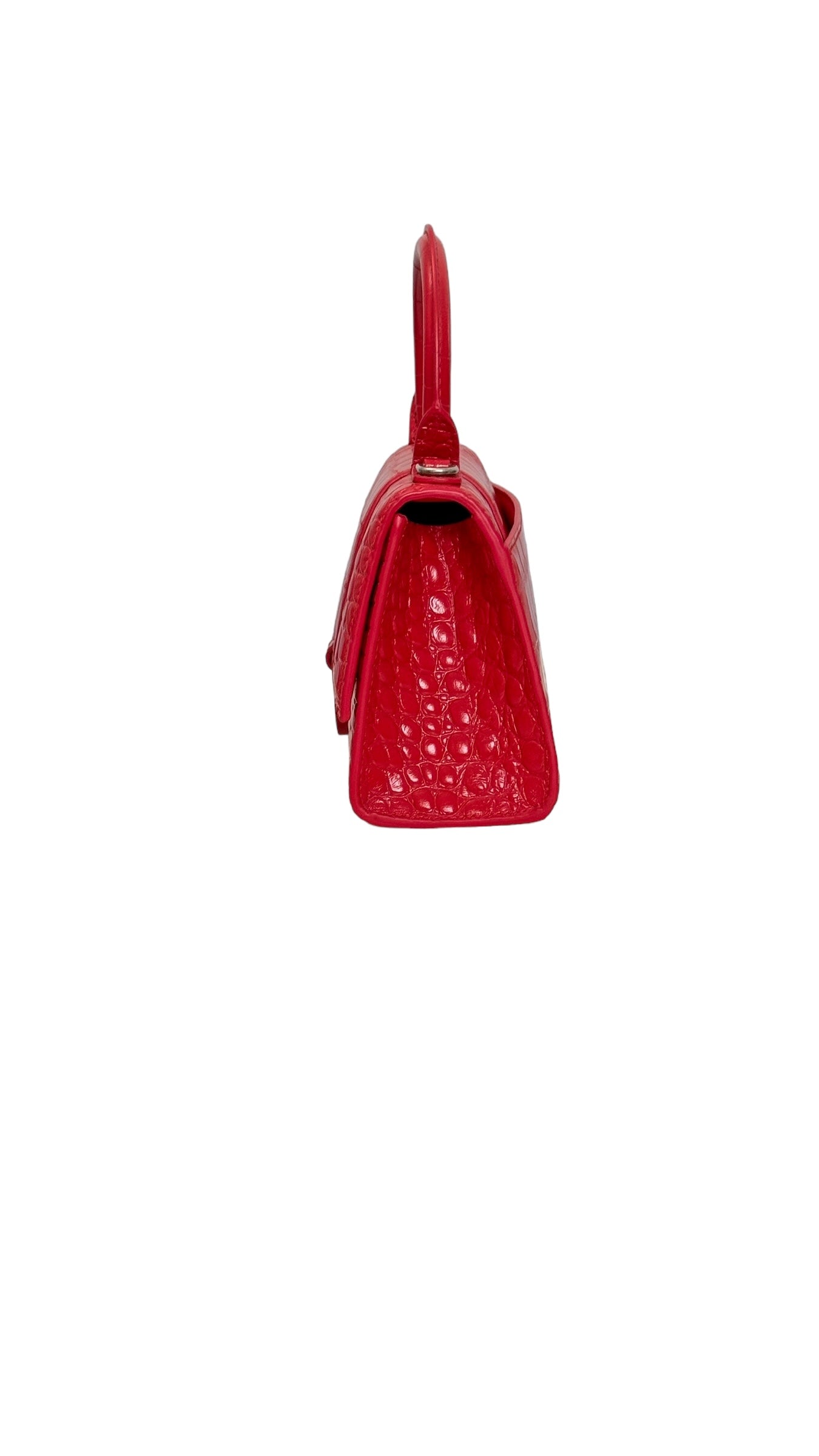 Balenciaga Hourglass XS Handbag,  Lipstick Red Croc-Embossed Calfskin, Red Enamel-plated Hardware