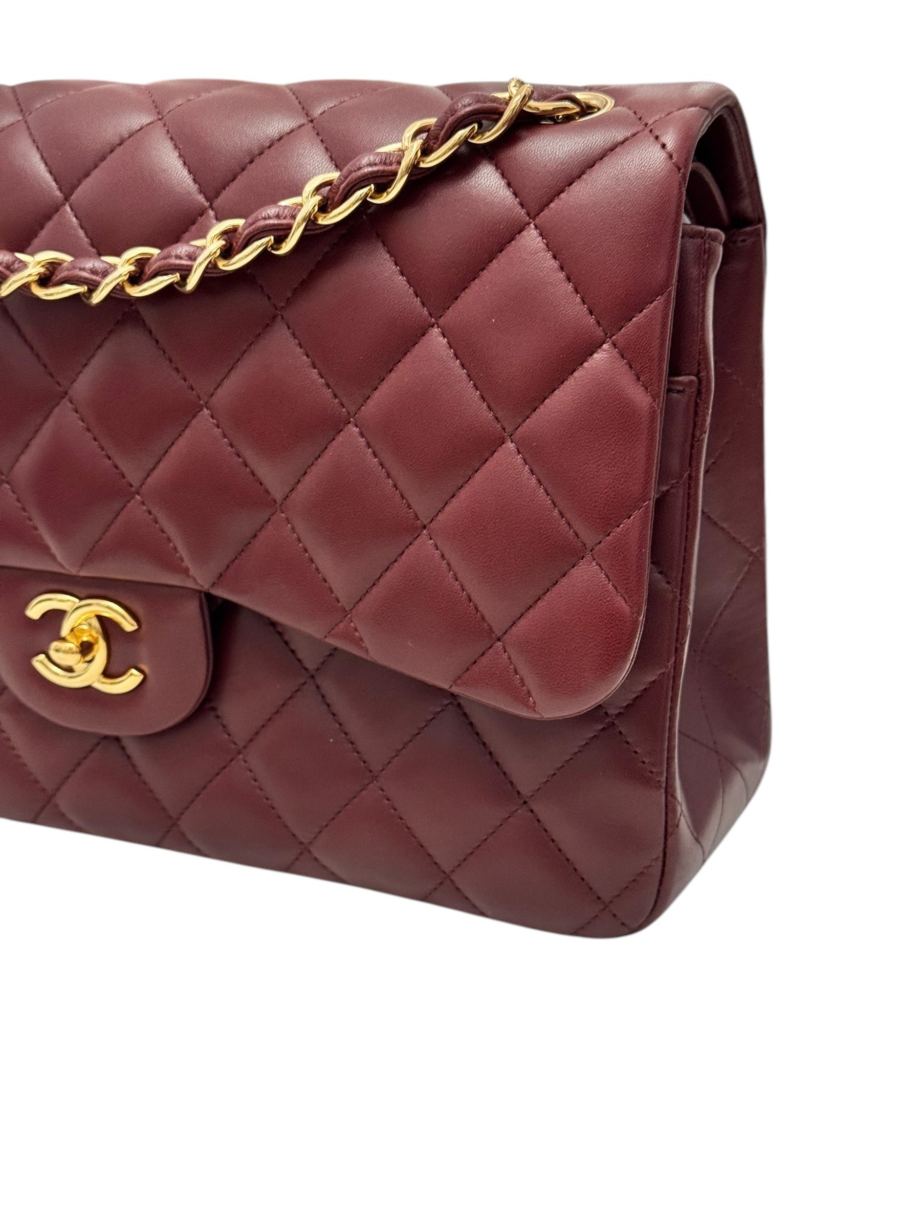 Chanel Timeless Classic Jumbo Burgundy Lambskin Gold-tone Hardware