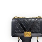 Load image into Gallery viewer, Chanel Leboy Old Medium Mixed Leather Navy Chevron Quilted Gold-tone Hardware
