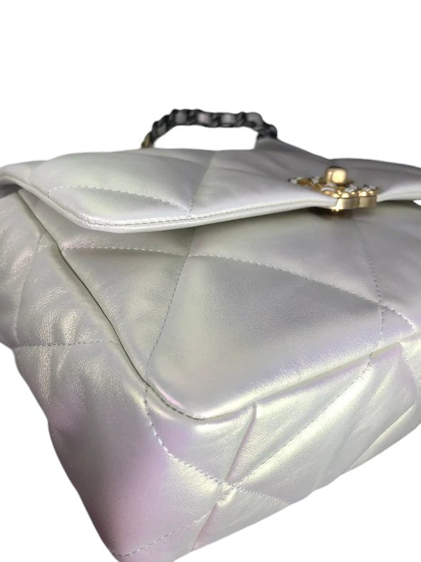 Chanel 19 Medium Iridescent White Lambskin Mixed Hardware