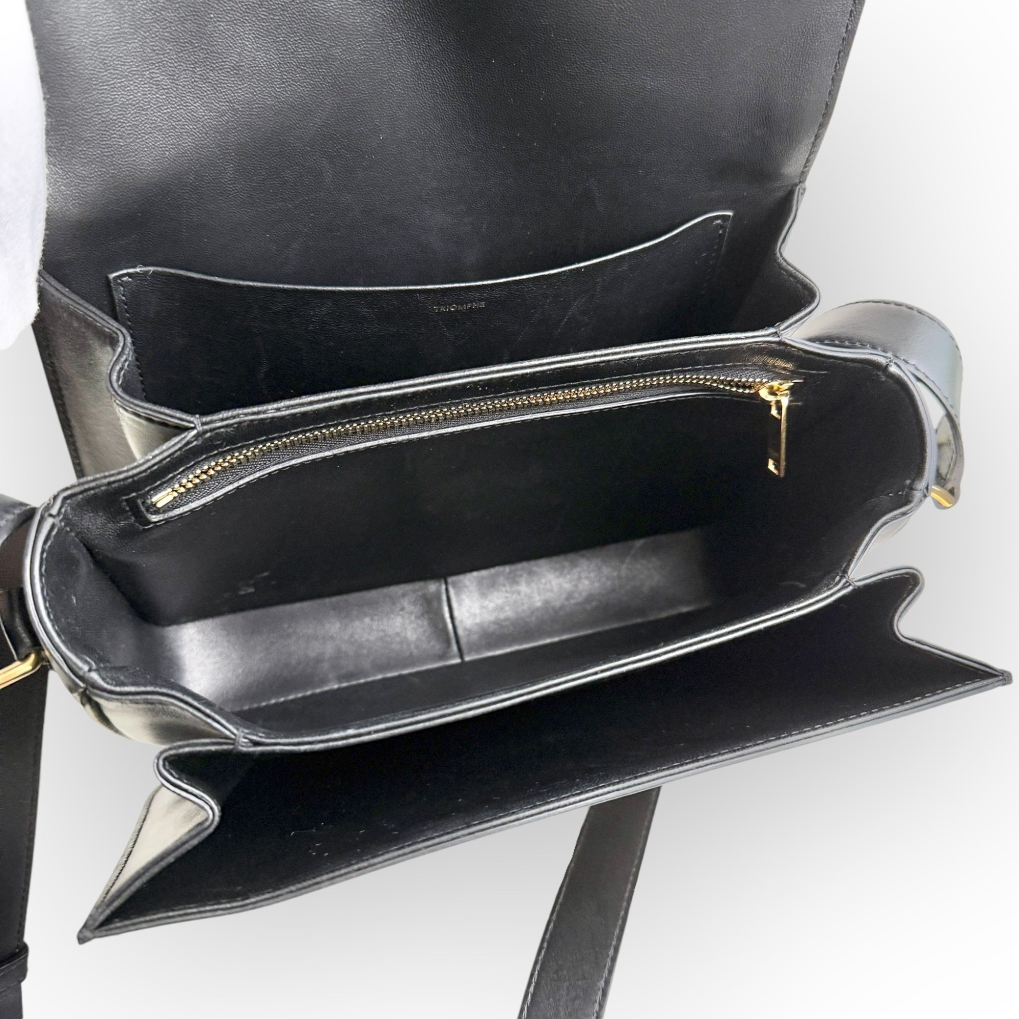 Celine Triomphe Classique/Medium Beige/Ivory Triomphe Canvass, Black Calfskin, Black Lambskin Interior, Gold-tone Hardware