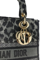 将图片加载到图库查看器，Christian Dior Lady D-Lite Medium Grey and Black Leopard Pattern Mizza Embroidery  Gold-tone Hardware
