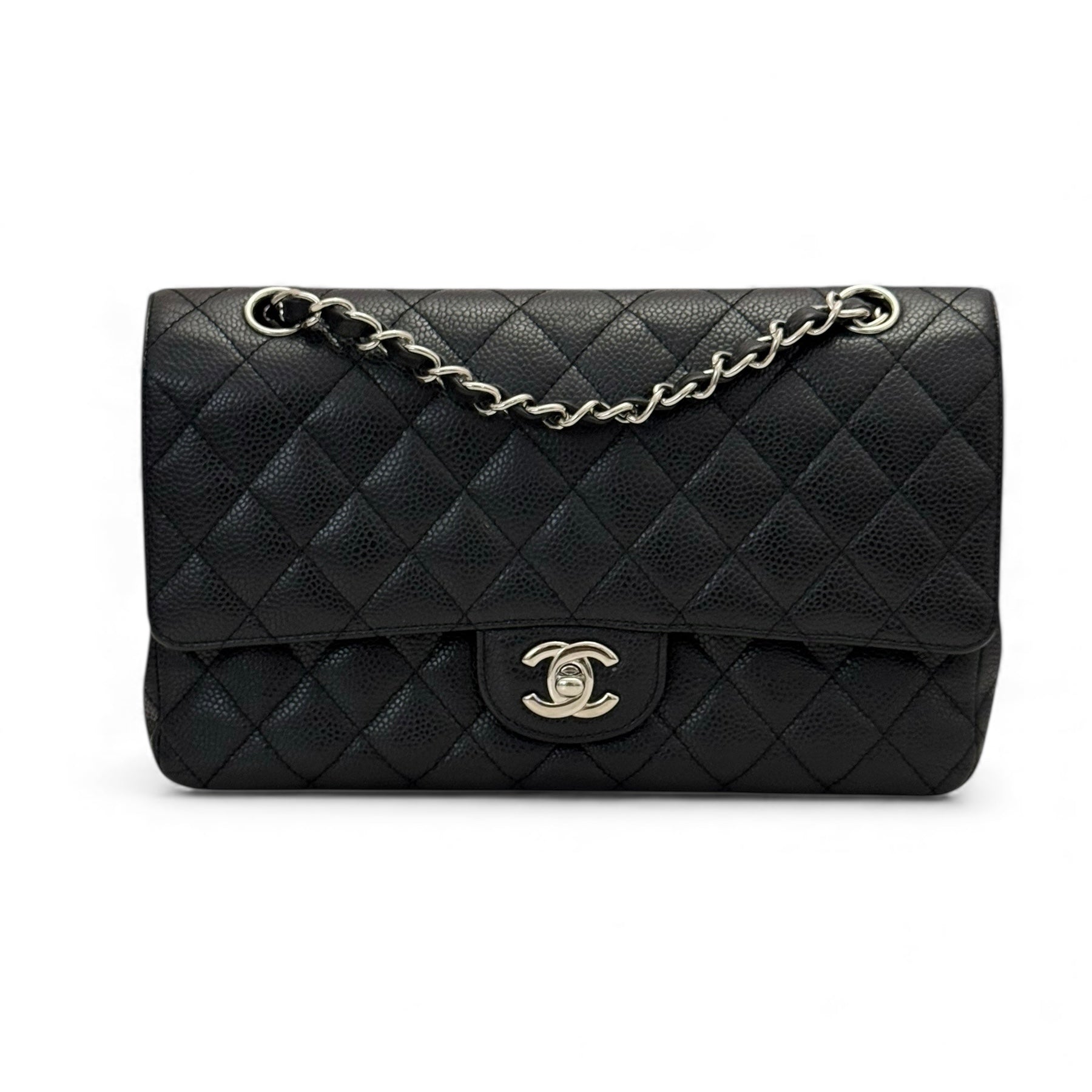 Chanel Timeless Classic Medium M/L Black Caviar Silver-tone Hardware