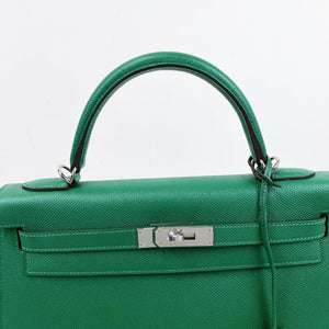 Hermes Kelly Sellier 32 Vert Vertigo Epsom Palladium Hardware