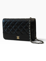 Load image into Gallery viewer, Chanel Gabrielle Quilted Wallet on Chain, Black Calfskin, Mixed-tone Hardware

