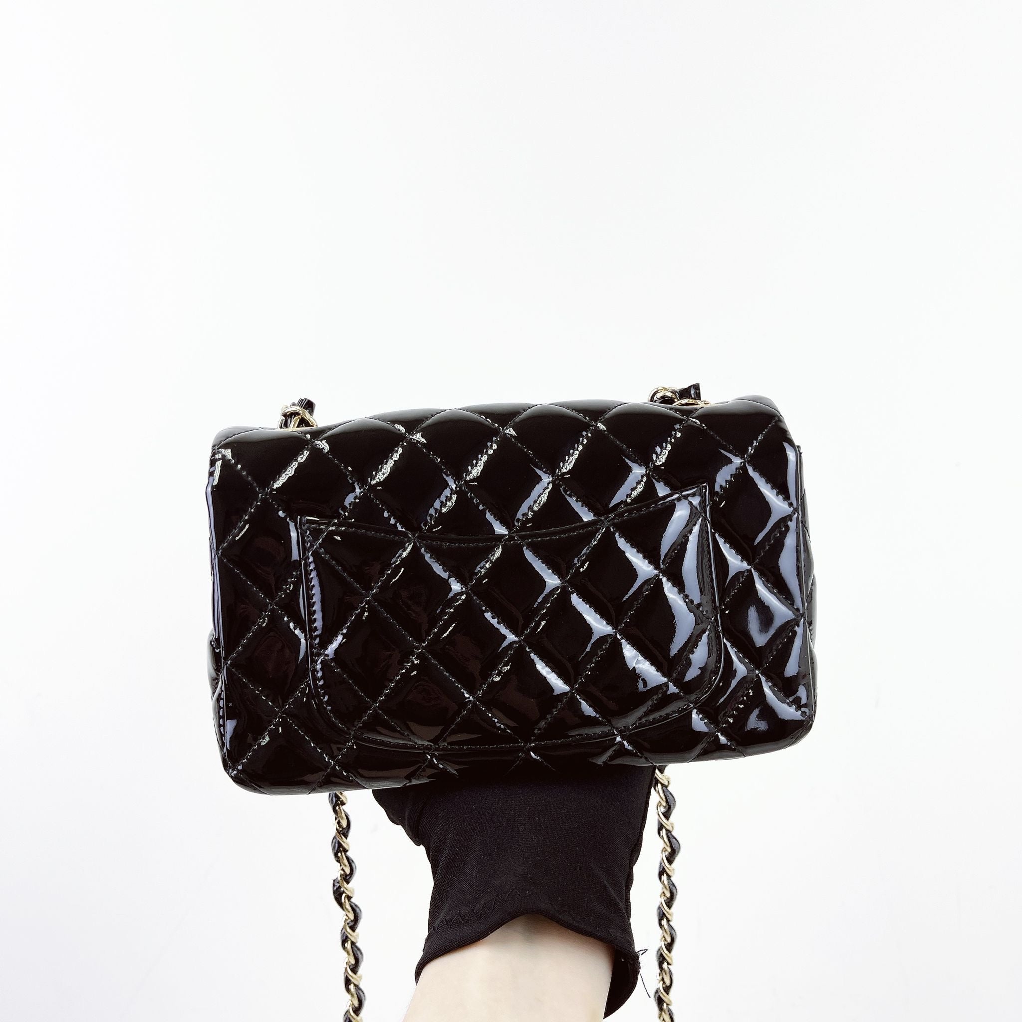 Chanel Classic Mini Black Patent Gold-tone Hardware