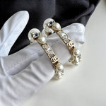 Load image into Gallery viewer, Chanel CC Faux Pearl And Crystal Hoop Earrings
