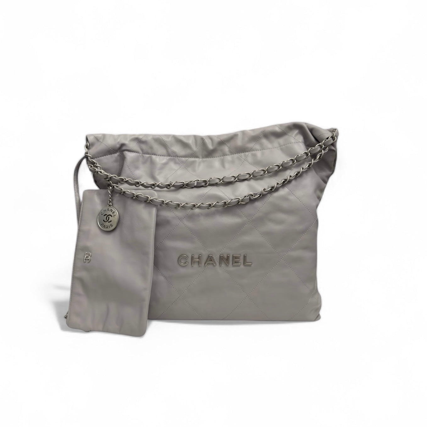 Chanel 22 Handbag Medium Quilted Dove Grey Calfskin, Silver-tone Hardware