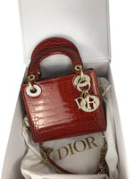 Load image into Gallery viewer, Christian Dior Lady Dior Mini Exotic Crocodile Leather Crystal and Gold Hardware
