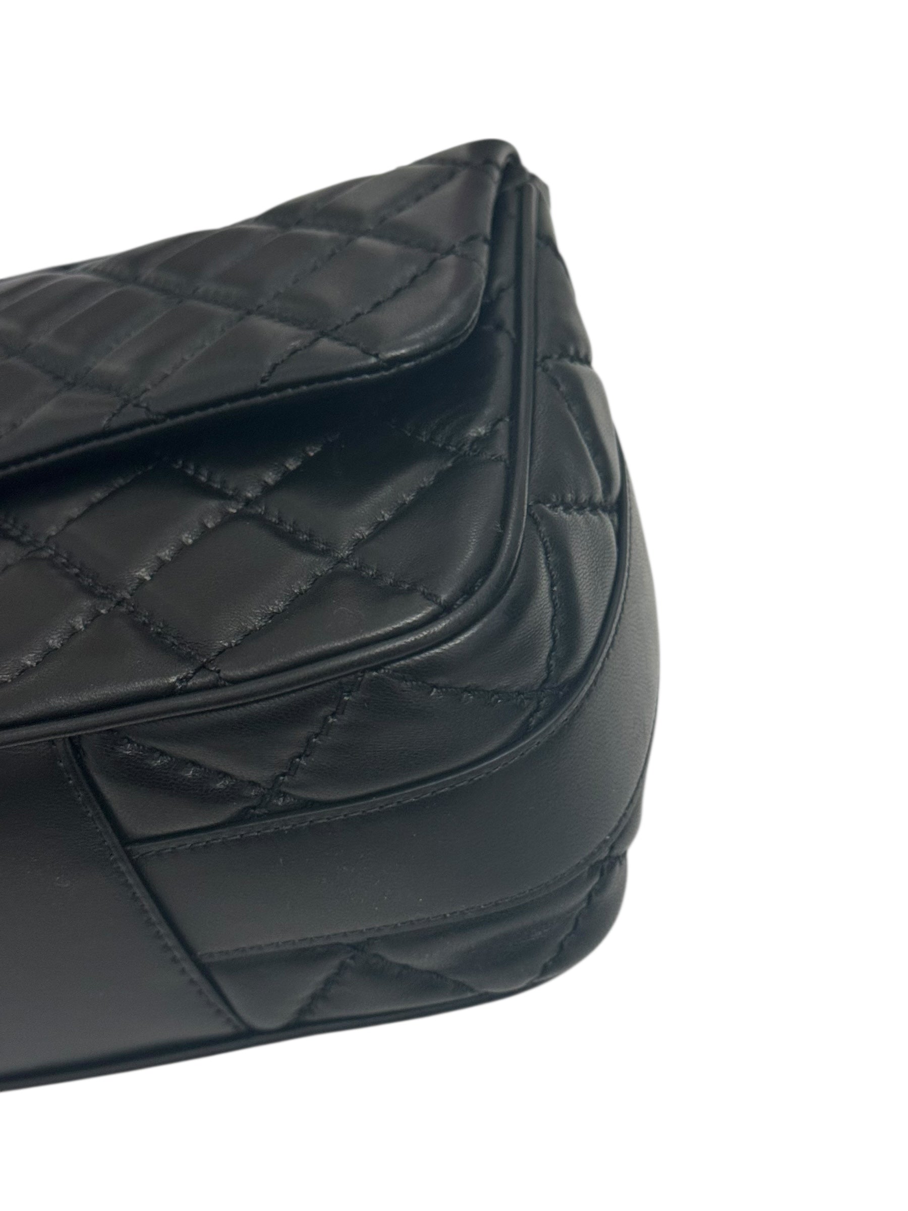 Chanel Easy Carry Flap Bag Black Lambskin Silver-tone Hardware