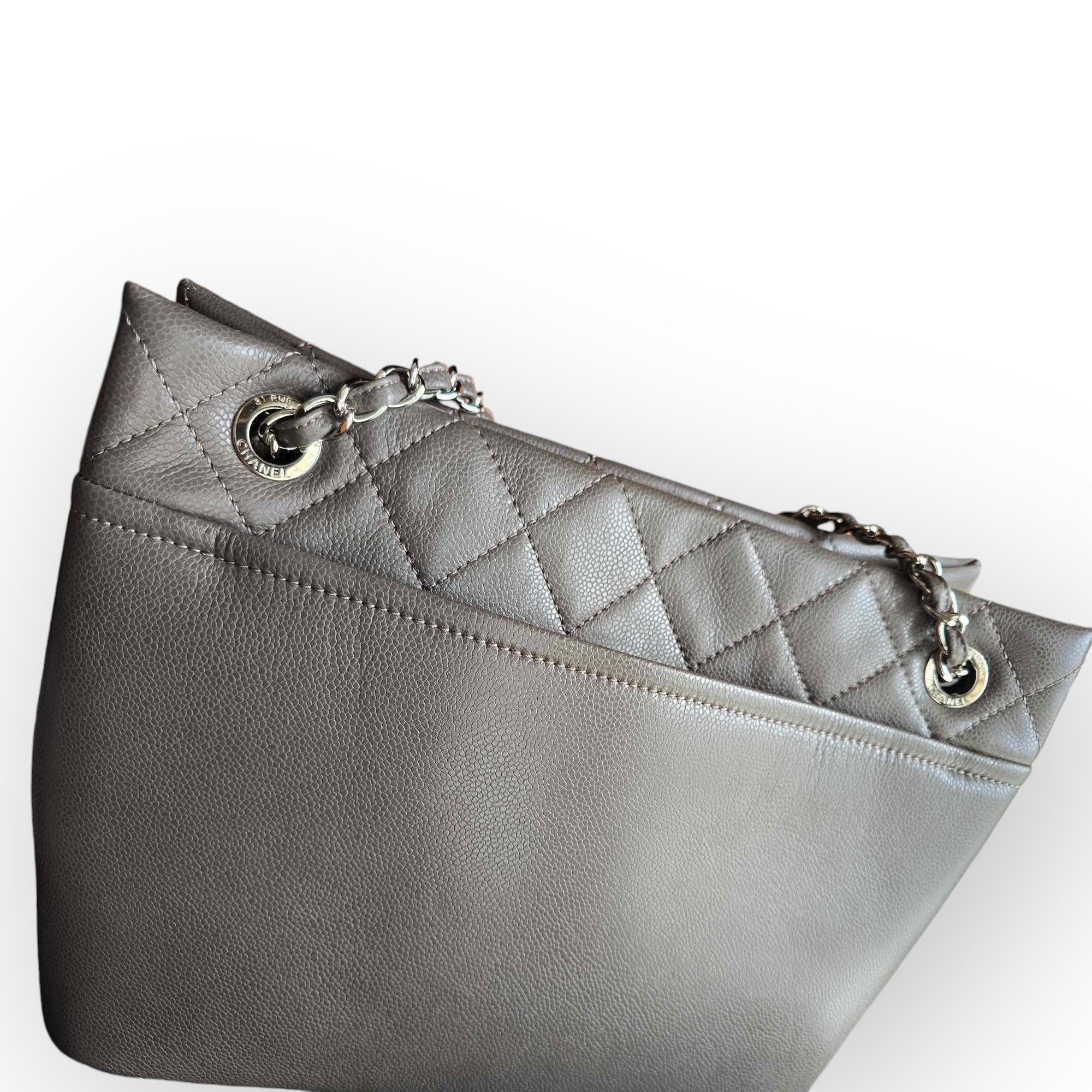 Chanel Timeless CC Tote Grey Caviar Silver-tone Hardware