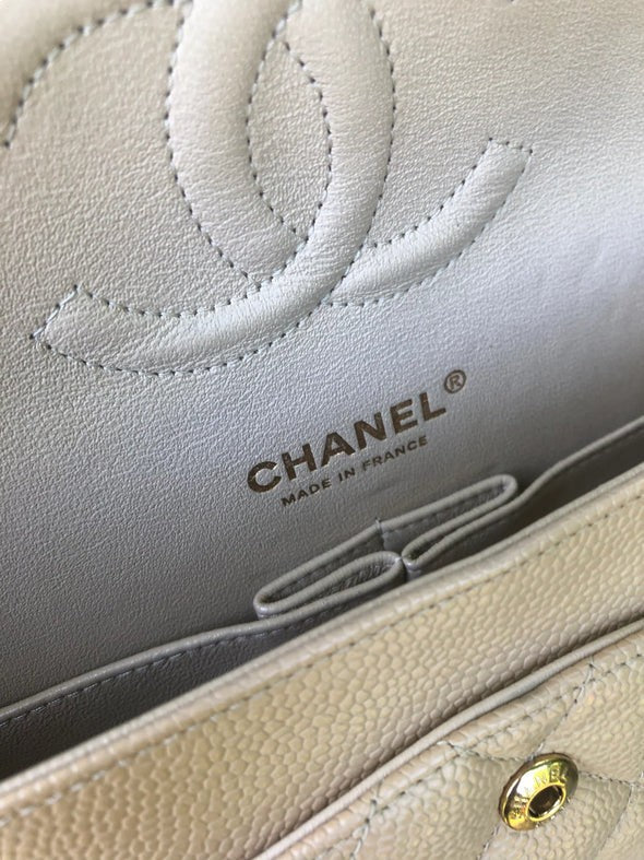 Chanel Timeless Classic Medium Beige Caviar Gold-tone Hardware