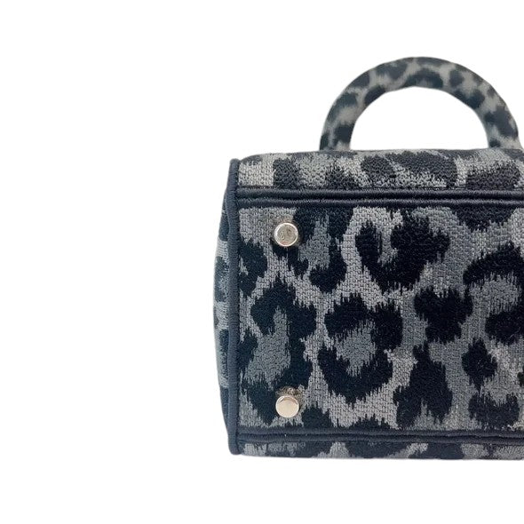 Christian Dior Lady D-Lite Medium Grey and Black Leopard Pattern Mizza Embroidery  Gold-tone Hardware