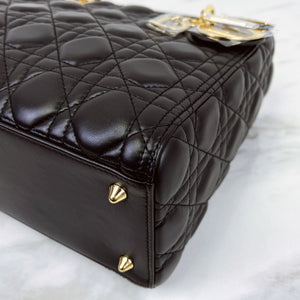 Christian Dior Lady Dior Medium, Black Lambskin Gold-tone Hardware