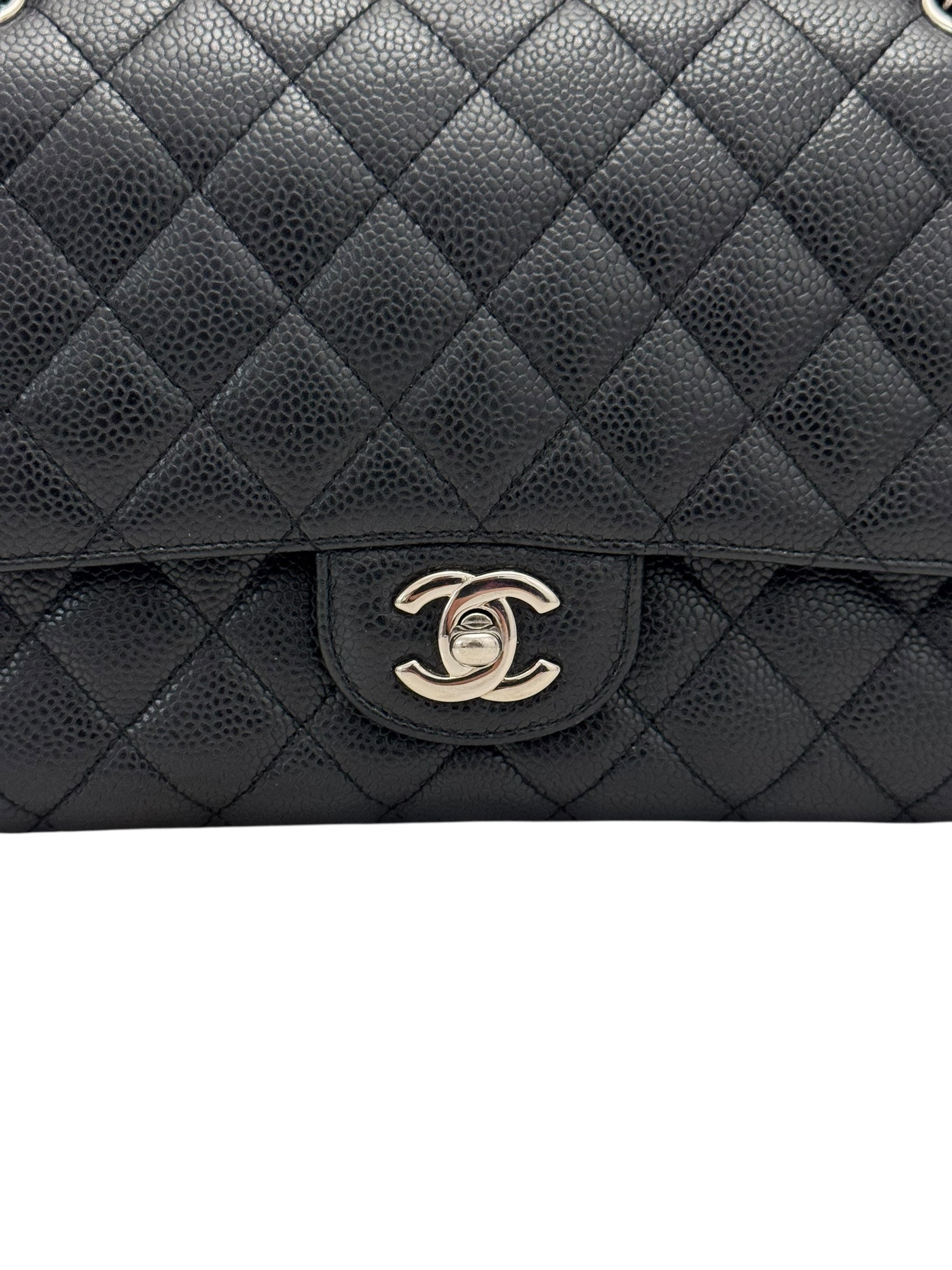 Chanel Timeless Classic Medium M/L Black Caviar Silver-tone Hardware