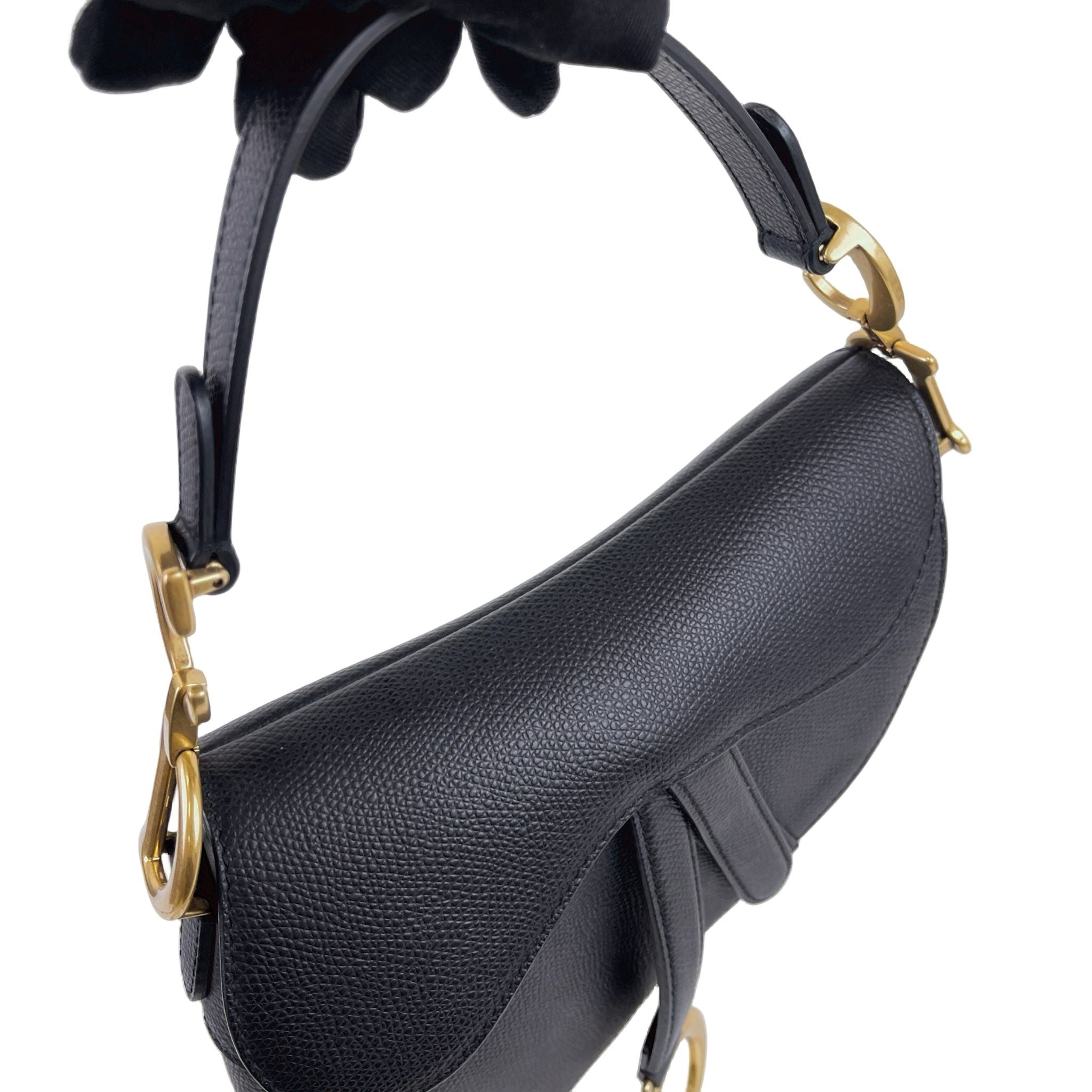 Christian Dior Saddle Mini/Small Black Grained Calfskin Gold-tone Hardware