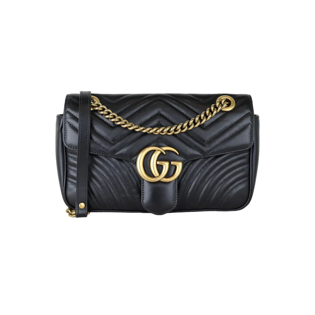 GUCCI GG Marmont Small Shoulder Calfskin Matelasse Black GHW Small