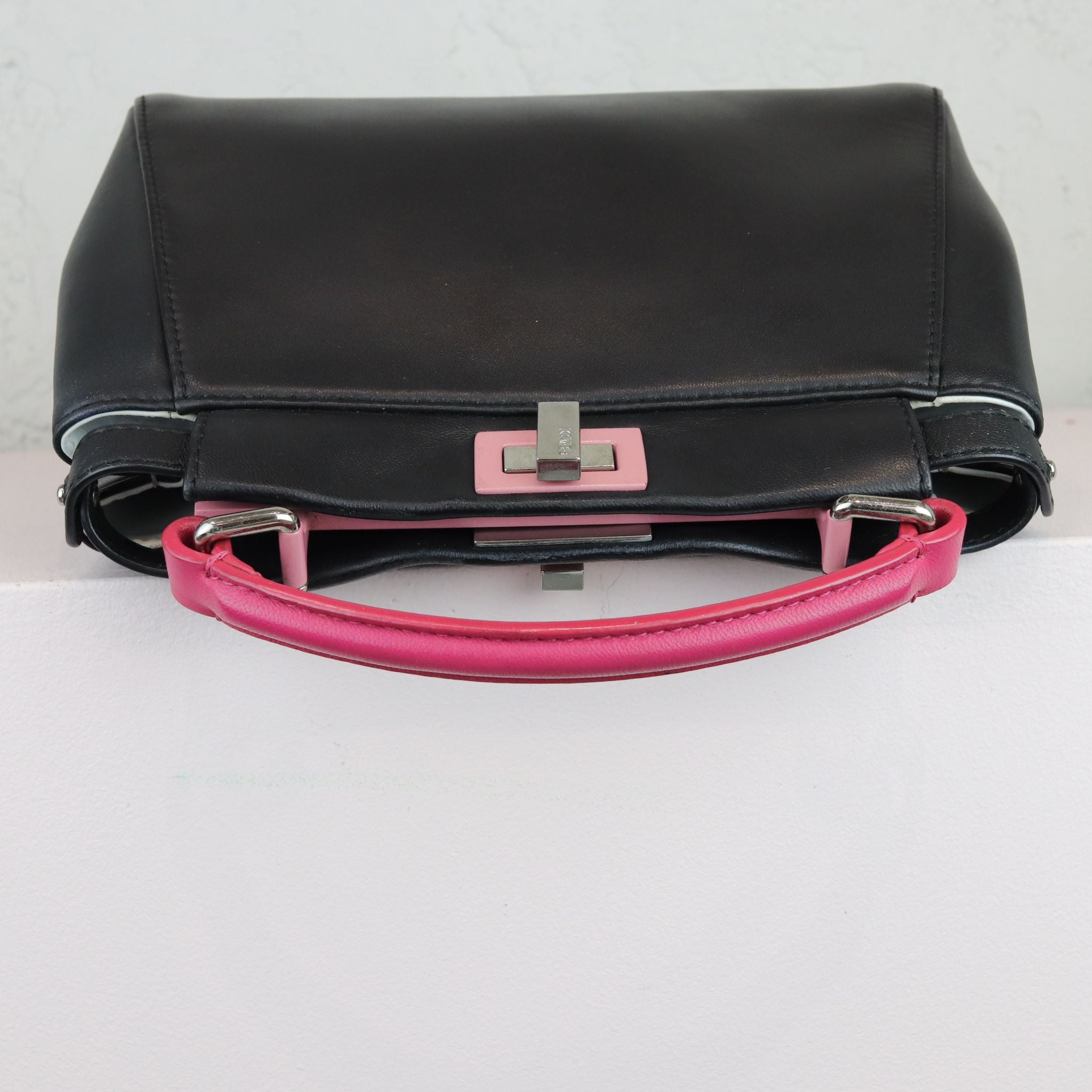 FENDI Peekaboo Iconic Satchel Mini Nappa Colorblock Black SHW