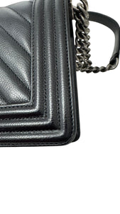 Chanel Leboy Old Medium Black Caviar / Grained Calfskin Leather, Chevron, Ruthenium Hardware