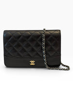 Load image into Gallery viewer, Chanel Gabrielle Quilted Wallet on Chain, Black Calfskin, Mixed-tone Hardware
