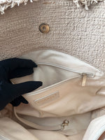 将图片加载到图库查看器，Chanel Natural Raffia and Tweed Tote, Gold-tone Hardware

