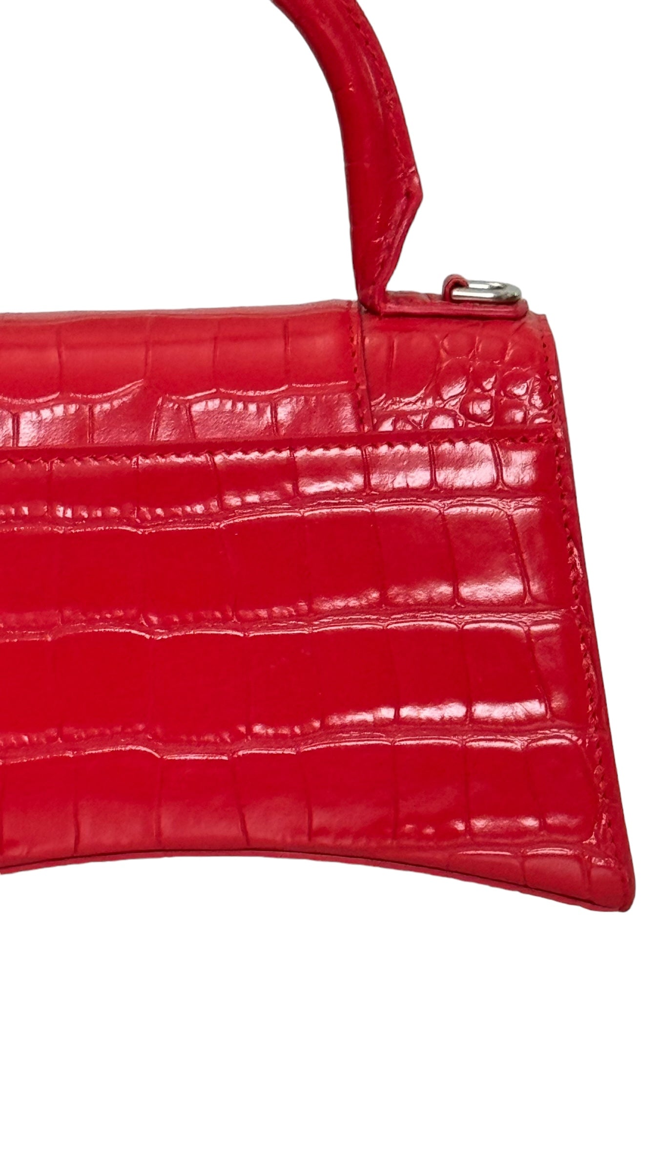 Balenciaga Hourglass XS Handbag,  Lipstick Red Croc-Embossed Calfskin, Red Enamel-plated Hardware