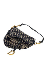 将图片加载到图库查看器，Christian Dior Saddle Bag Medium Navy Oblique Canvass Gold-tone Hardware
