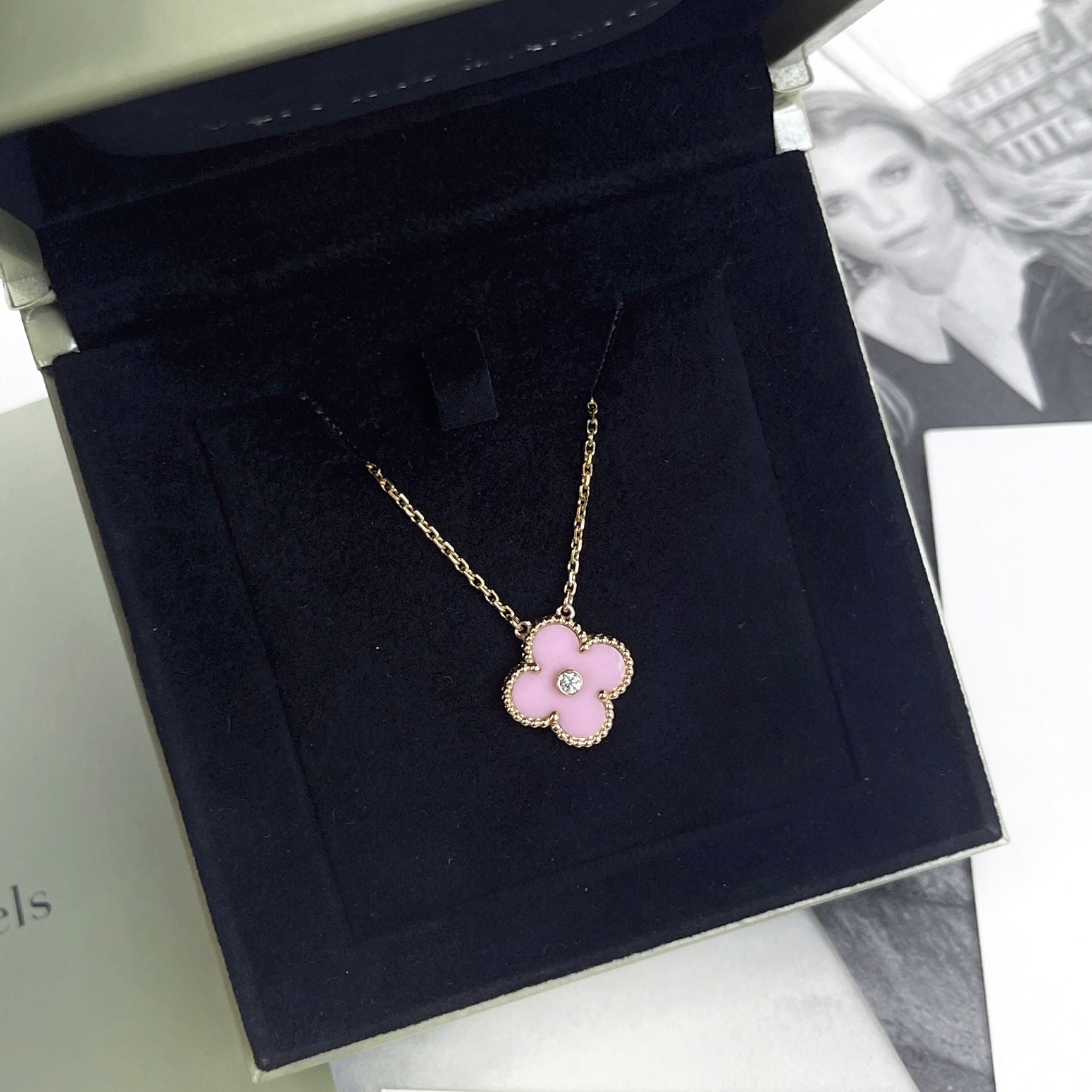 Van Cleef and Arpels VCA Holiday Pendant, Vintage Alhambra Pink Sevres