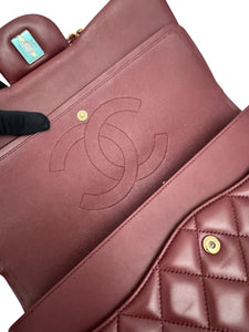 Chanel Timeless Classic Jumbo Burgundy Lambskin Gold-tone Hardware