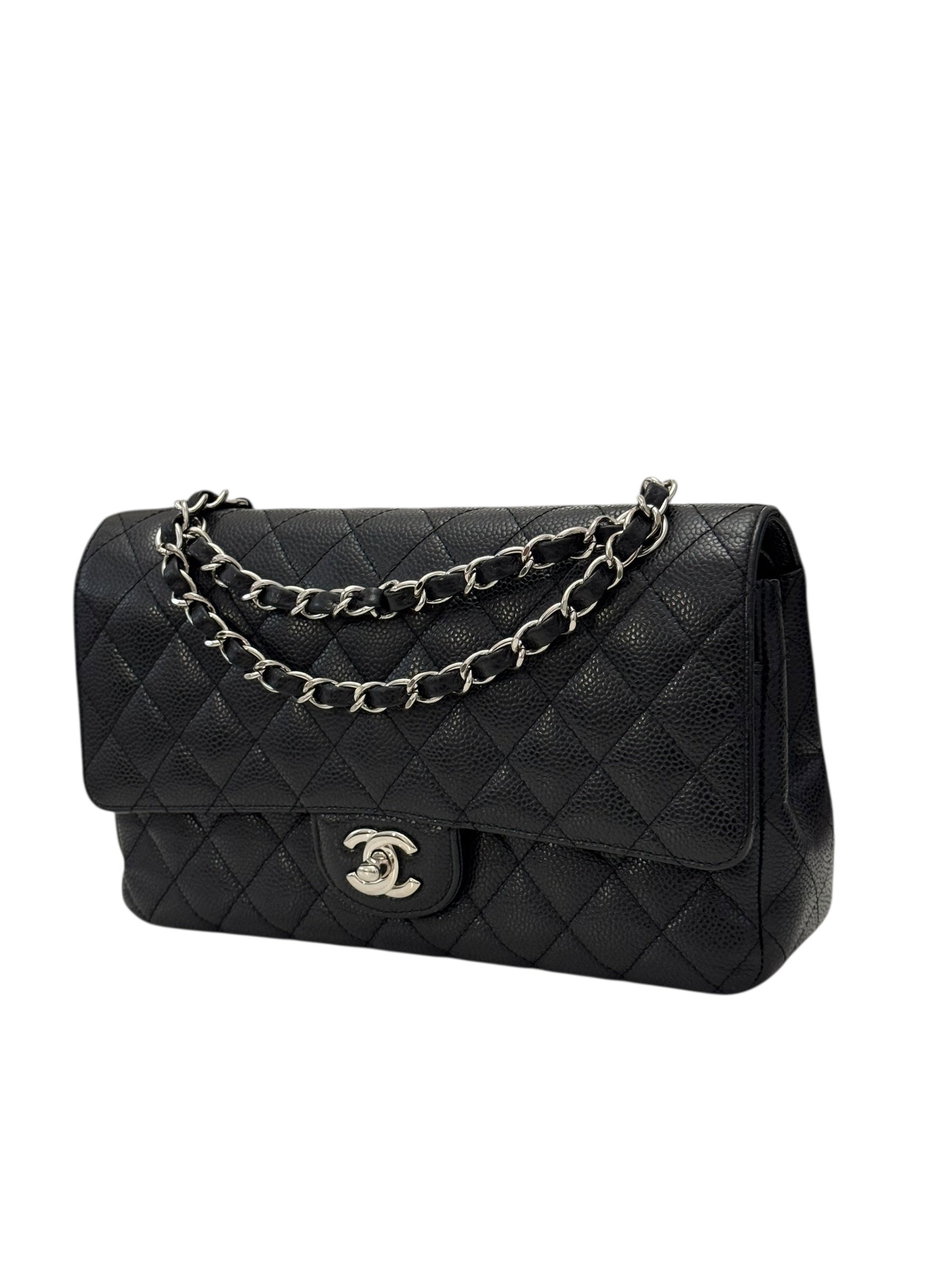 Chanel Timeless Classic Medium M/L Black Caviar Silver-tone Hardware