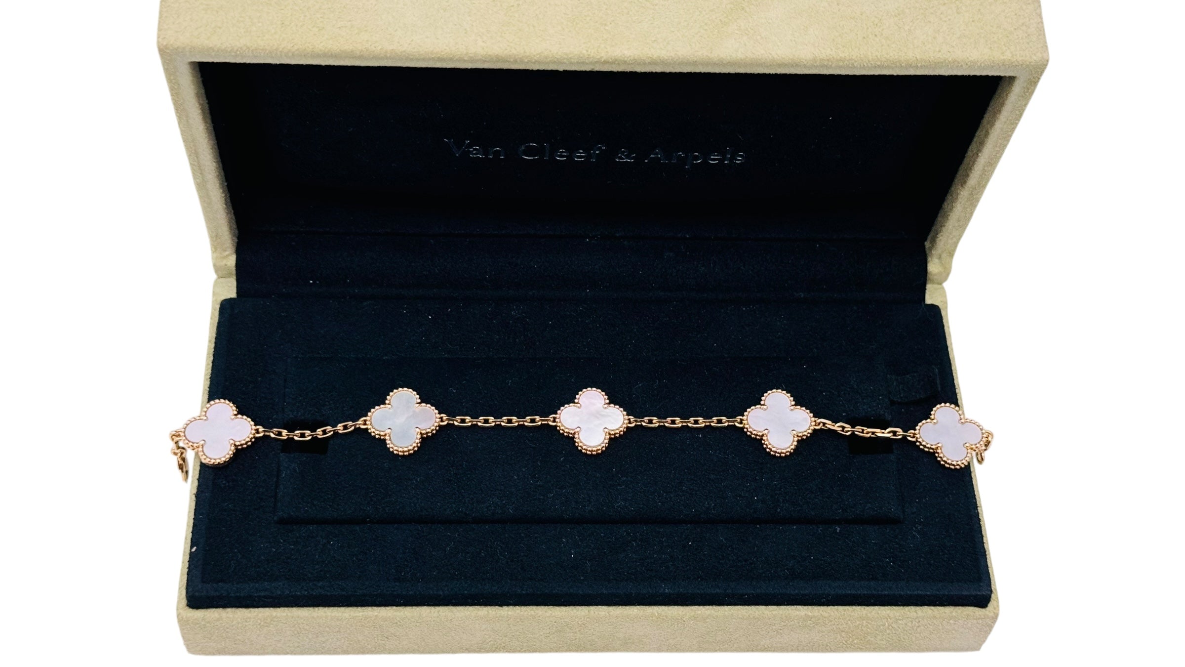 Van Cleef and Arpels Vintage Alhambra Bracelet, 5 Motifs, 18K Yellow Gold, Mother of Pearl