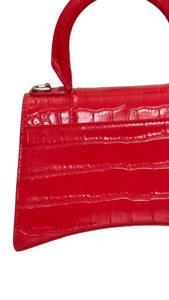 Balenciaga Hourglass XS Handbag,  Lipstick Red Croc-Embossed Calfskin, Red Enamel-plated Hardware