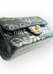 Chanel Classic 2.55 Reissue Mini Rectangle Single Flap, Metiers D’art Croc-Embossed Graffiti Calfskin, Gold-tone Hardware