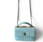 将图片加载到图库查看器，Chanel Trendy CC Small Chevron Sky Blue Lambskin Gold-tone Hardware
