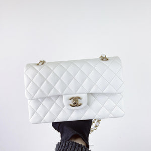 Chanel Timeless Classic Small White Caviar Gold-tone Hardware