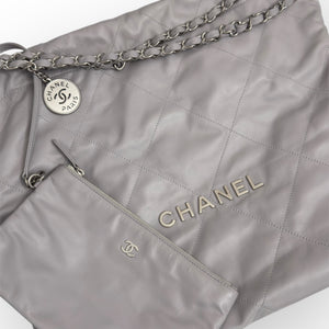 Chanel 22 Handbag Medium Quilted Dove Grey Calfskin, Silver-tone Hardware