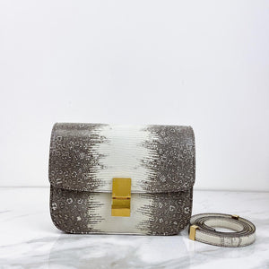 Celine Box Classique in White Lizard Leather and Gold-tone Hardware