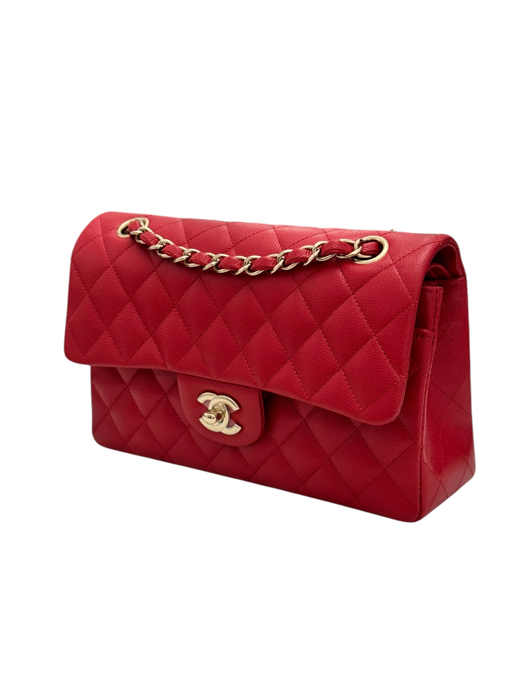 Chanel Timeless Classic Small 22P Red Caviar, Gold-tone Hardware